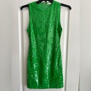 Alice + Olivia Emerald Green Sequin Sleeveless Shift Dress